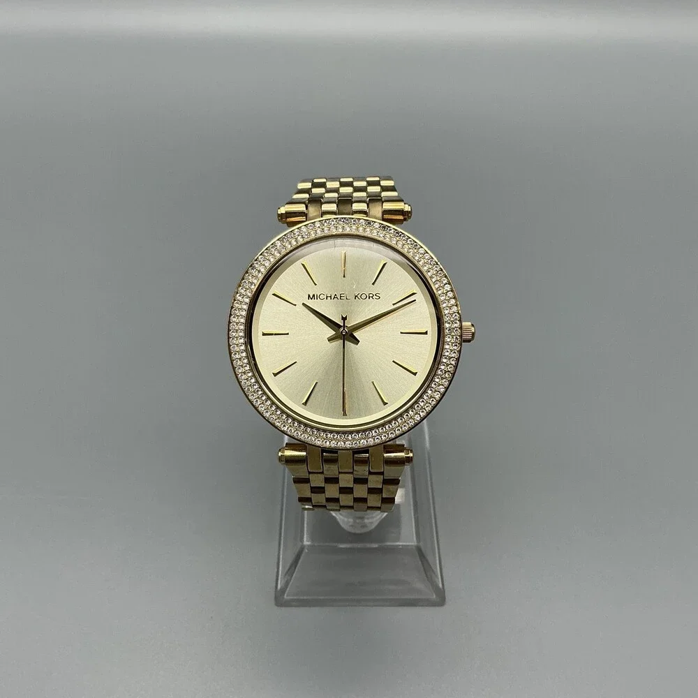 Michael Kors Darci Womens Watch 39mm Gold Crystals MK-3191 New Battery 6.25" - Picture 2 of 15